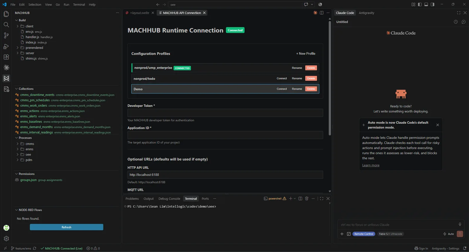The MACHHUB Designer extension open in VS Code, connected to a running instance