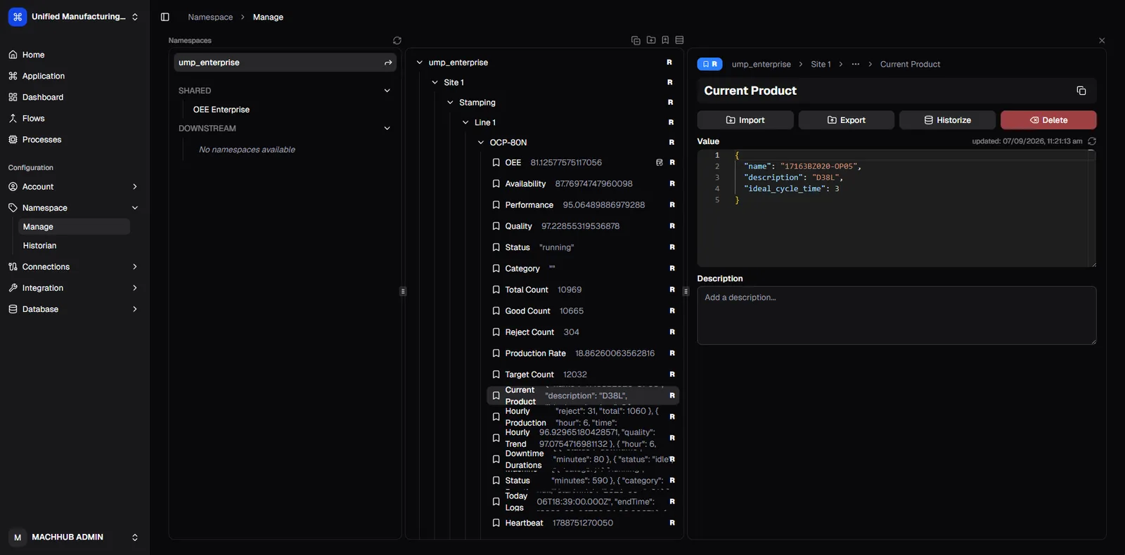 The namespace editor, with the tag tree on the left and the settings for a tag on the right